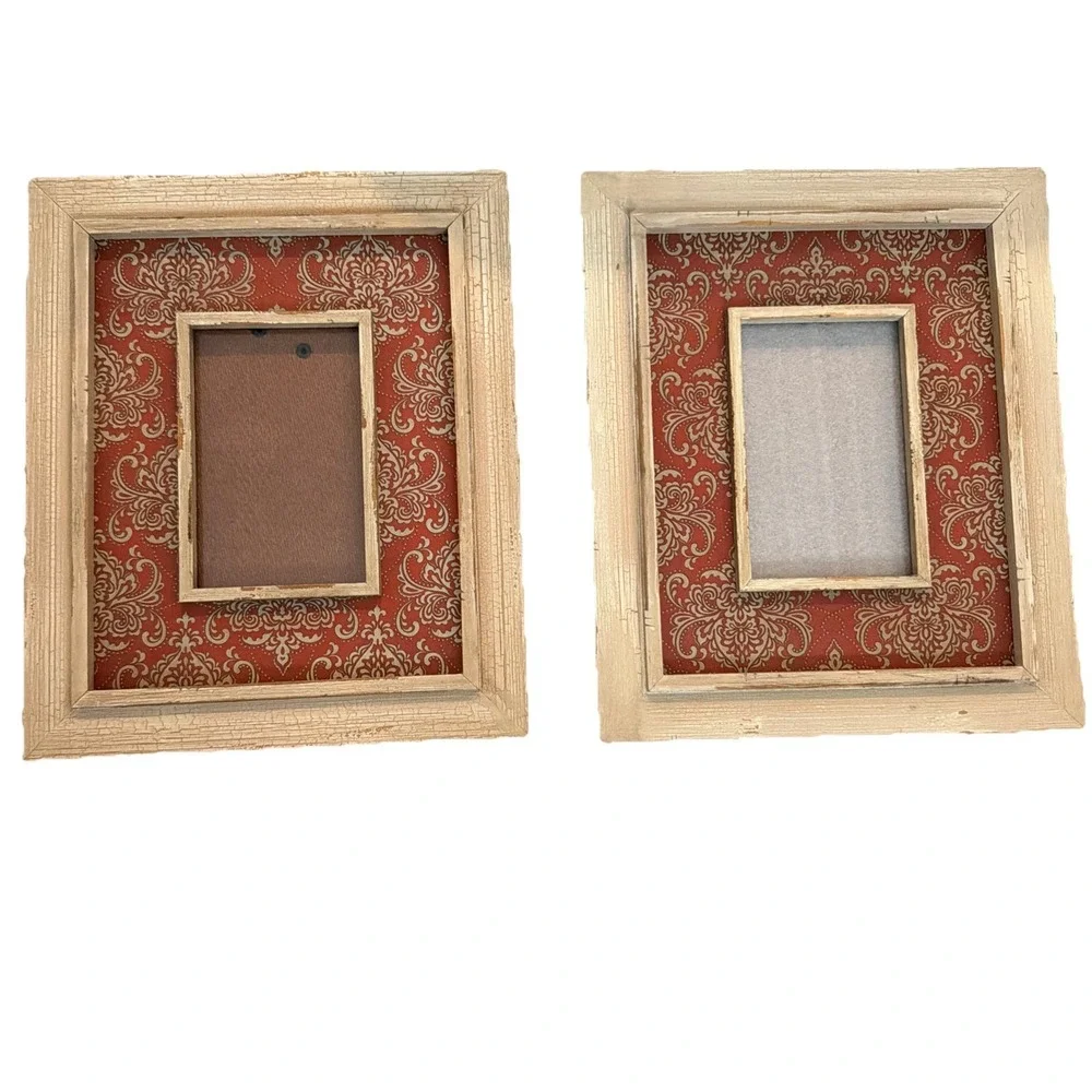 Set Of 2 Weathered Wooden Paisley Design Pier 1 Photo Frames 12x10 For 4x6 Photo